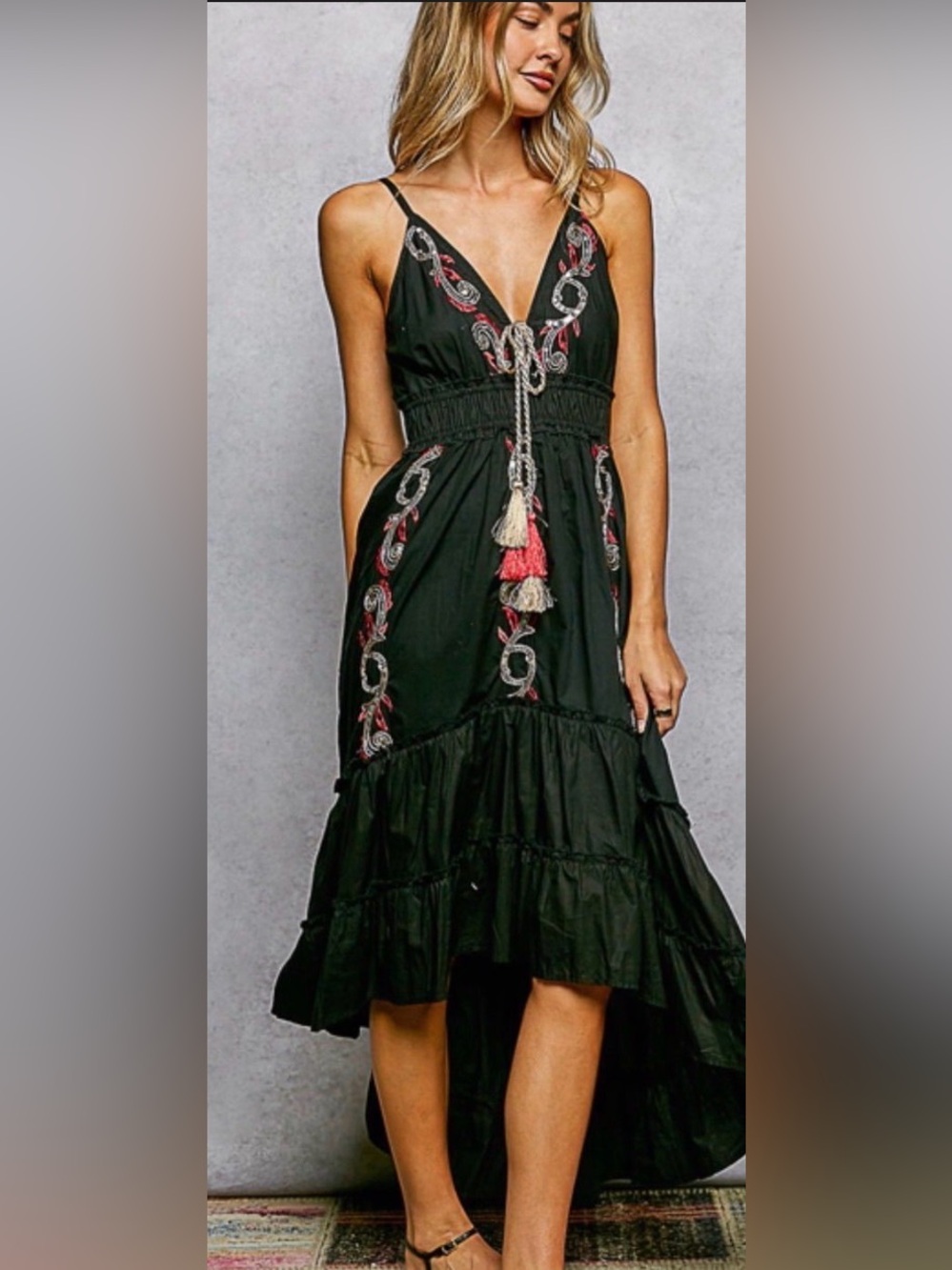 POL Black Embroidered Cotton Maxi Dress Small - Picture 2 of 5